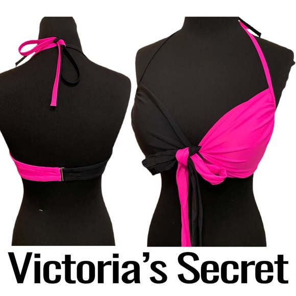 Victoria's Secret Other - Victoria’s Secret Black Pink Bikini Top Size 34D